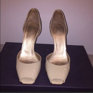 Nude Prada open toe stiletto pump